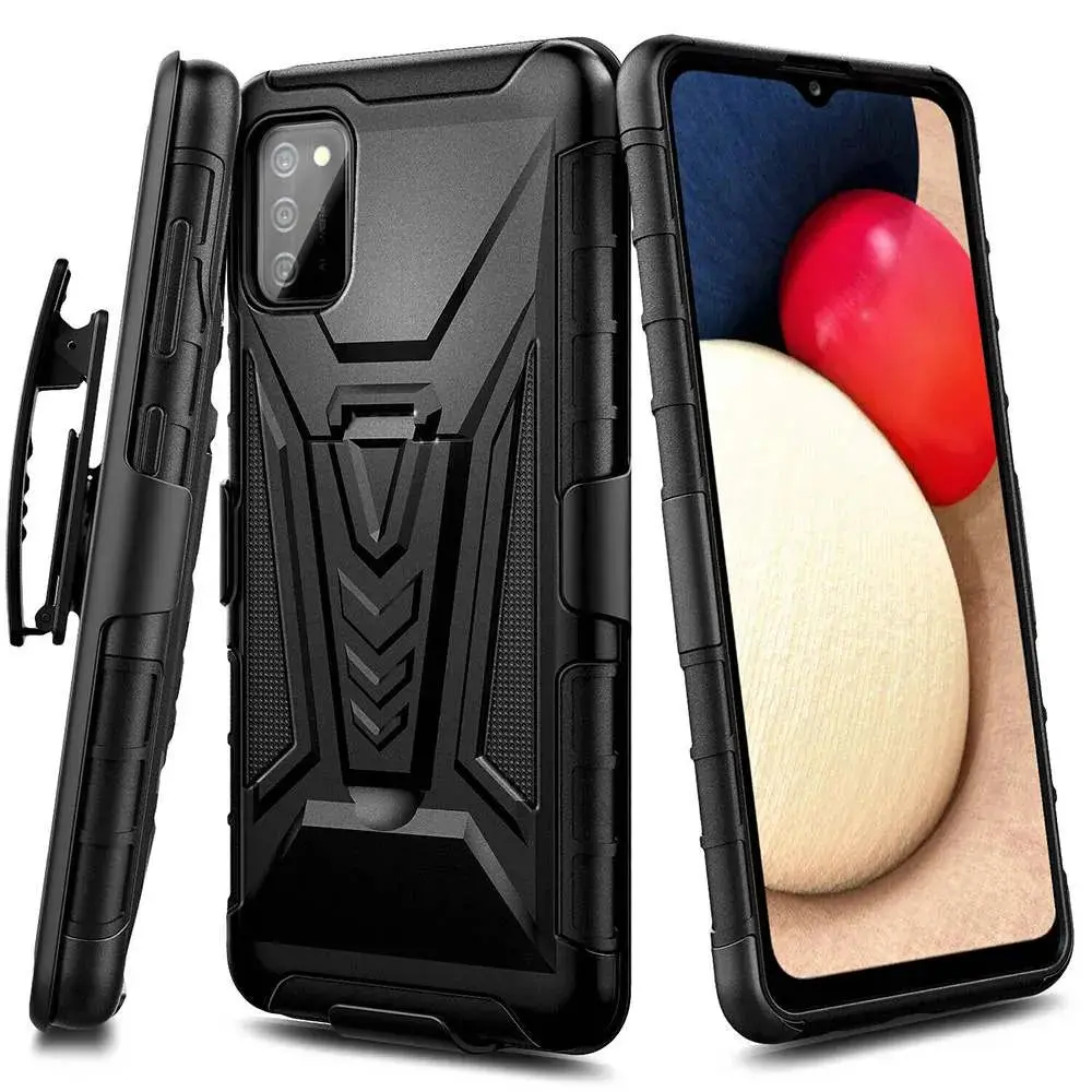 Rome Tech Samsung Galaxy A03s Dual-Layer Holster Case with Kickstand - Shockproof Protective Cover & Foldable Clip for Enhanced Grip and Viewing