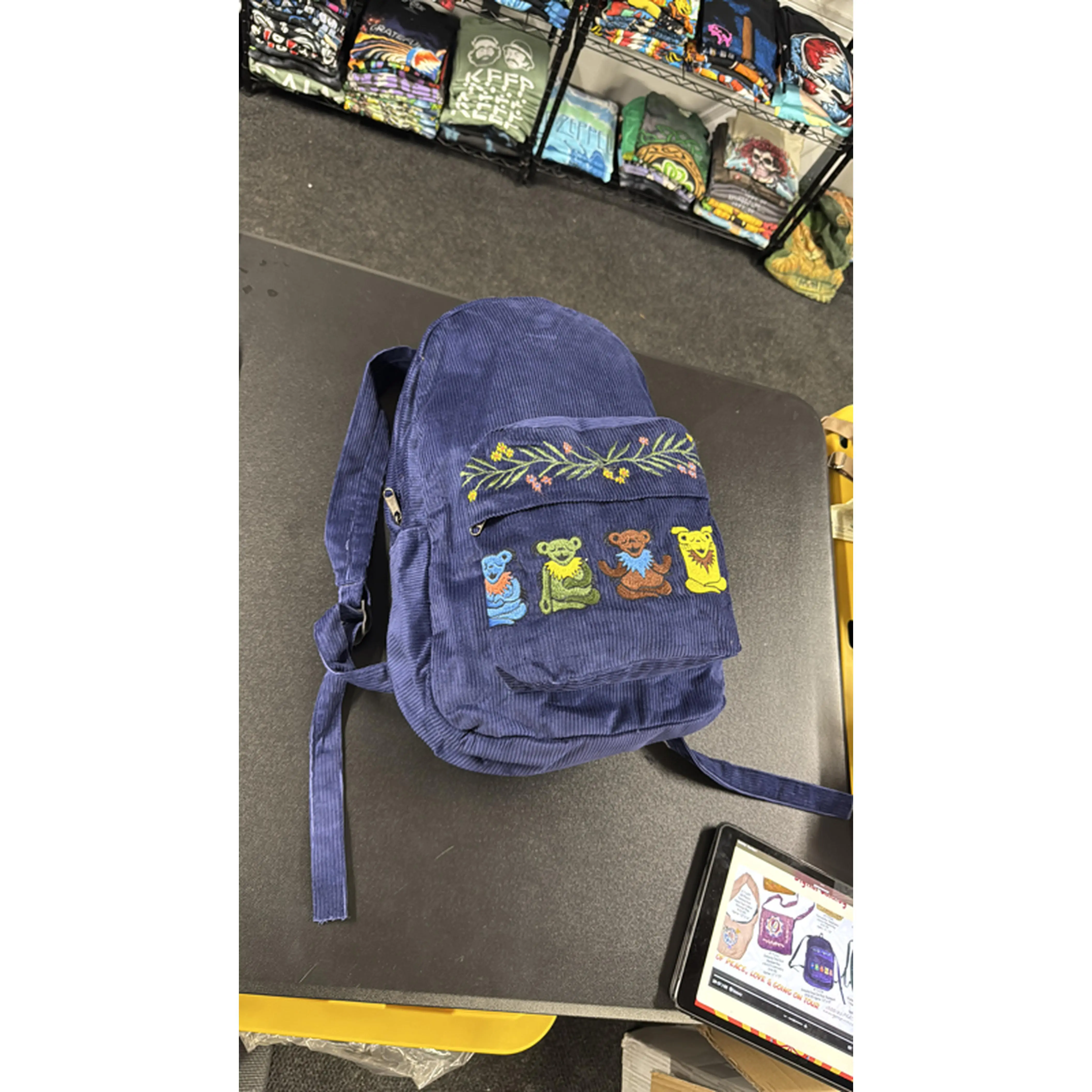 Gypsy Rose-Grateful Dead Zen Bear Corduroy Backpack 14x20in - Perfect for Daily Use and Travel