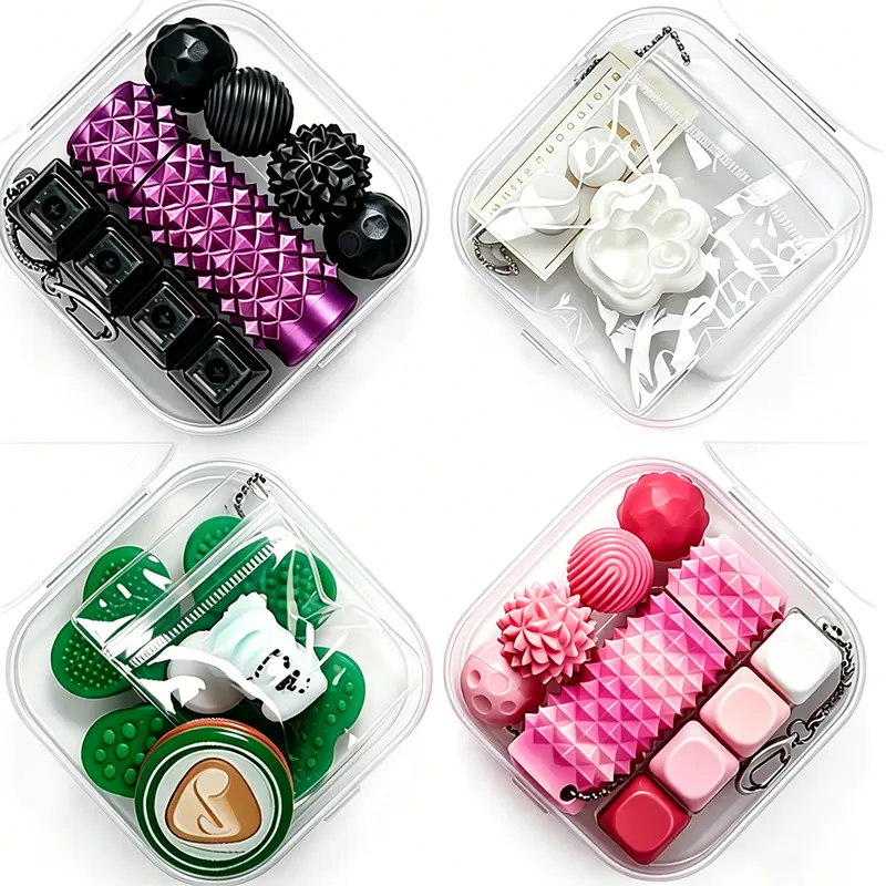 Anxiety Relief Products 3-Piece Fidget Box Set - Clicker Fidget Toys, Sensory Products, Viral Gen Z Science Toys, 3D Printed Spiky Grippie, Spinner, Magnetic Click Coin, Chocolat Snap, Unique Graduations Gifts for Kids, Office Use