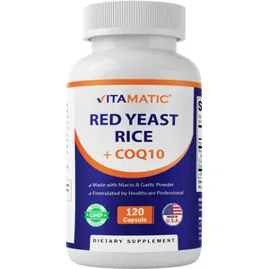 Vitamatic Citrinin-Free Red Yeast Rice 1200 mg. Capsules with CoQ10 100mg, Flush Free Niacin 100mg, & Garlic Powder 20mg - 120 Veg Capsules