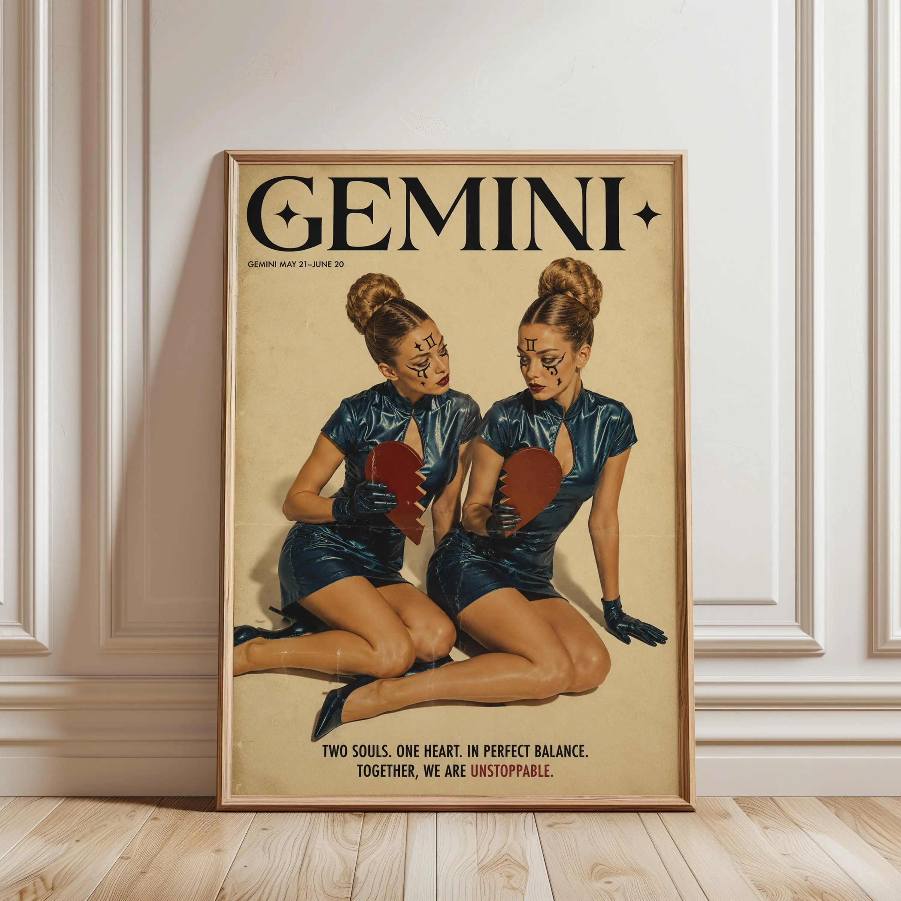 [SALE UP TO 40%] [Unframed] Gemini Zodiac Wall Art Print, Vintage Horoscope Poster, Retro Astrology Magazine Cover Decor