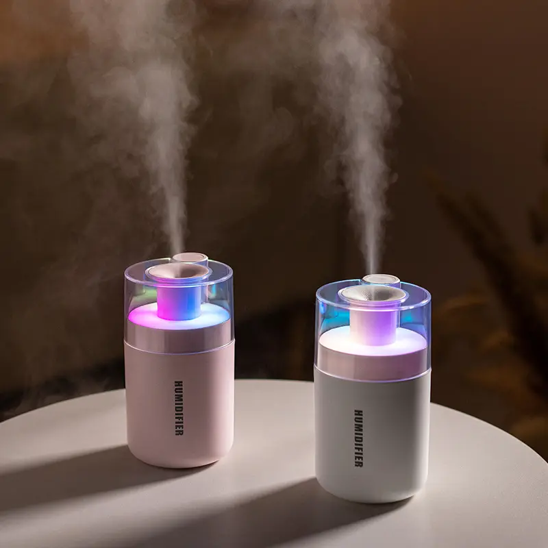Mini Portable USB Powered Ultrasonic Cool-Mist Humidifier - 7-Color LED Night Light, 2 Mist Modes, Auto-Off Timer, Quiet Operation, Dual Spray Aromatherapy Essential Oil Diffuser for Bedroom, Office