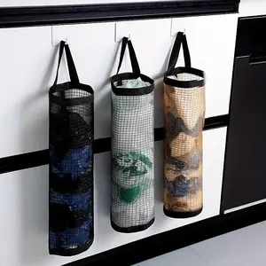 Durable Wall-Mounted Plastic Bag Dispenser Set, Foldable Breathable Mesh Trash Bag Holder, Washable Hanging Storage Organizer, Hangable, Organizer Storage Supplies