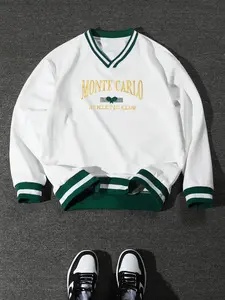 Campus Style Colorblock Crew Neck Pullover Sweatshirt, Casual Loose Fit, Comfortable Daily Wear, Trendy Graphic Design, Fashion & Comfort