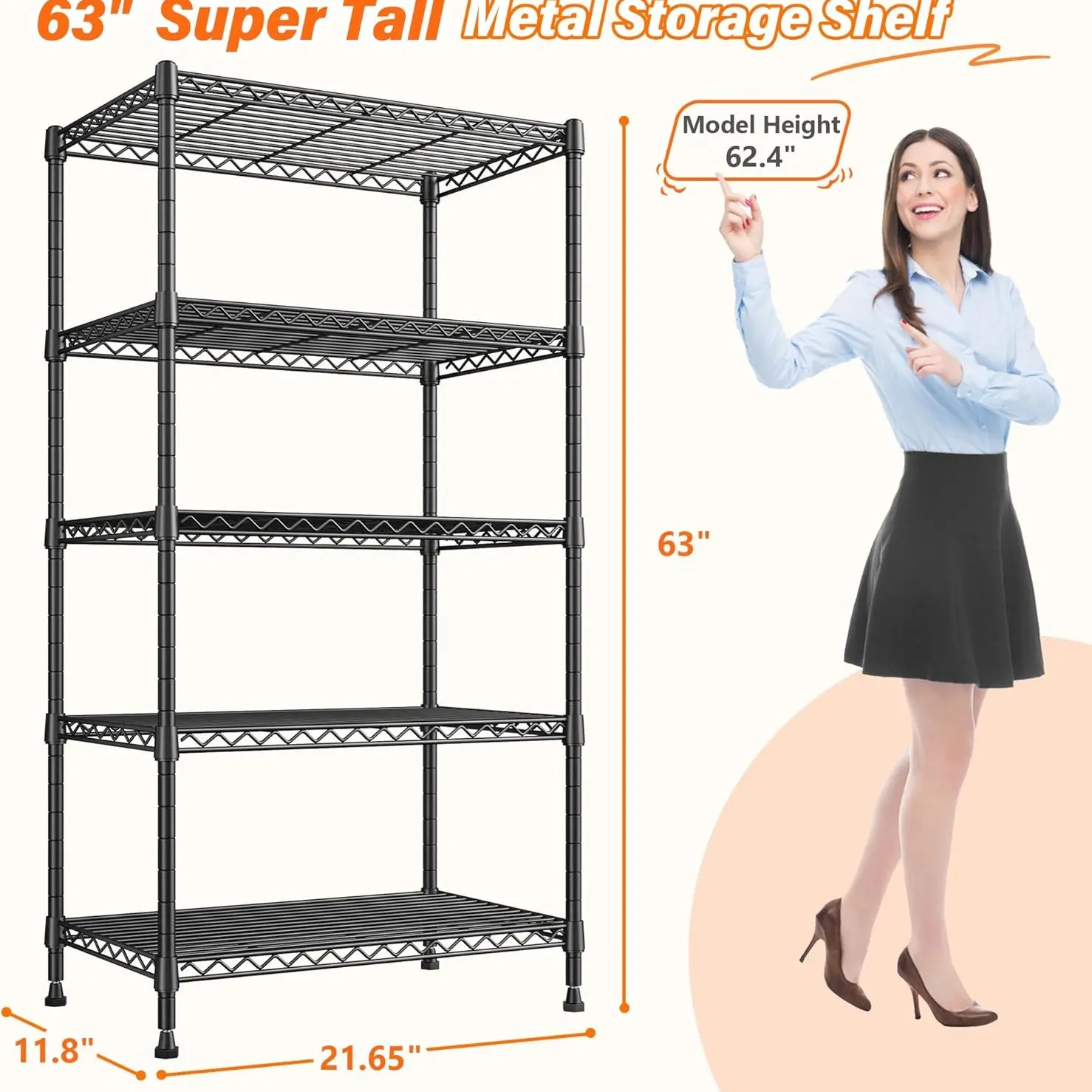 (Hot) 5 Tier&450LBS-21.65"W*11.8"D*63"H