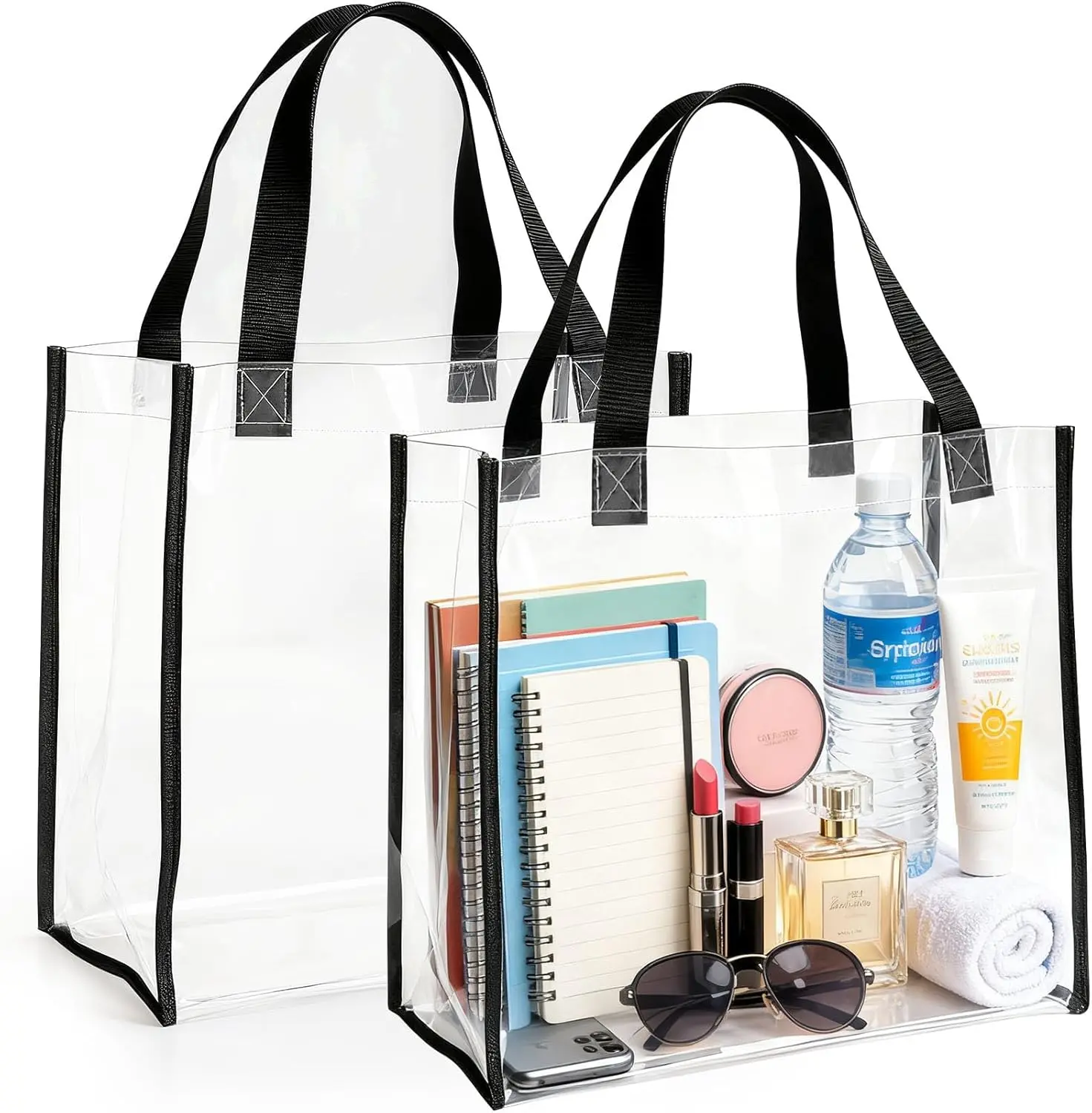 2 Pack Clear PVC Plastic Tote Bag Stadium Approved 12 x 6 x 12With Handles for Work Gym Beach SportsGift.