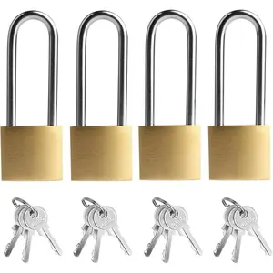 4 PCS 38mm Heavy-Duty Same Key Long Padlock, Waterproof Solid Brass Padlocks with Keys for Storage Unit, School Gym Locker, Fence, Toolbox, Hasp Storage