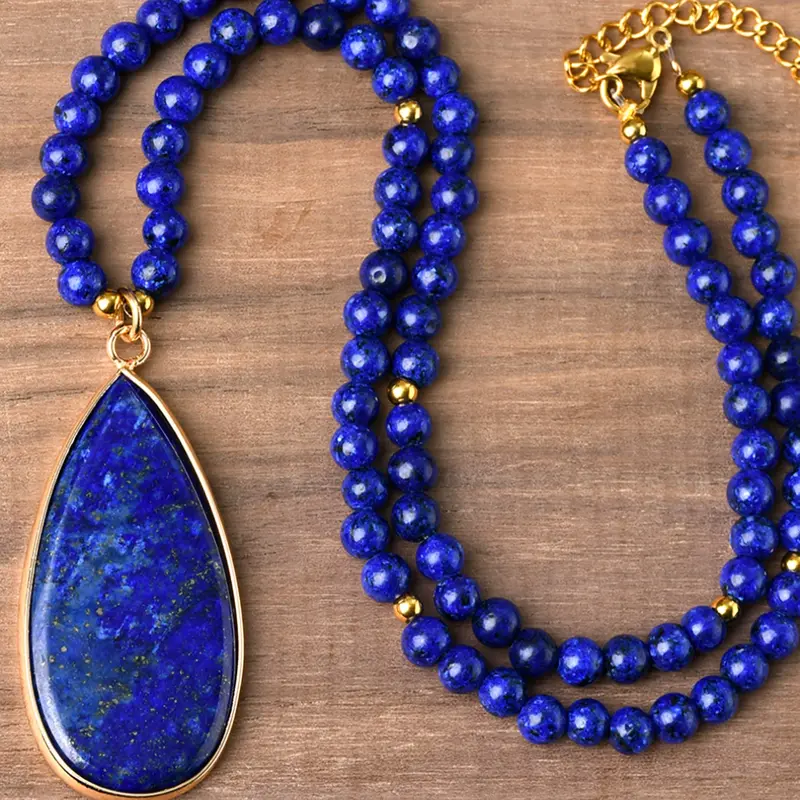 Bohemian Style Lapis Lazuli Pendant Design Necklace Necklets for Women - Natural Stone, Round Vintage No Plating, Holiday Theme Daily & Vacation Wear
