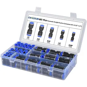 60 count Quick Connect Air Hose Fittings 5/32" 1/4" 5/16" 3/8" 1/2 inch OD Pneumatic Push-to-Connect Fittings Kit Air Line for 5/32 1/4 5/16 3/8 1/2 inch OD Tube