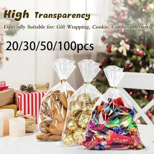 Transparent Triangle Glass Paper Gift Bags with Gold Twist Tie, Reusable Plastic Packaging for Snacks, Birthday Party Favors, Christmas Gifts