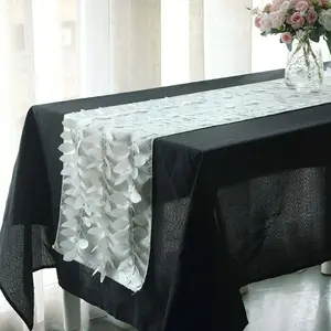 Taffeta Fabric Table Runner 12"x108" Ivory - 3D Leaf Petal Table Decor