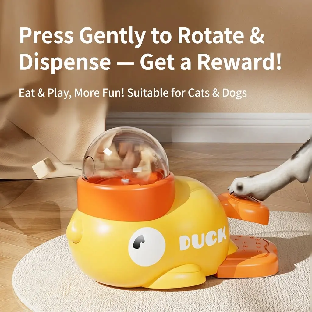 Cat Toy Duck Food Dispenser, Self-Entertainment Freeze-Dried Snack Launcher, Press Feed Pet Toy for Cats and Dogs, Feeders