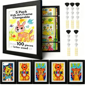 5 Pack Kids Art Frame Changeable 8.5x 11 Inch Letter Size Front Opening Kids Artwork Display Frame Changeable Wood And Acrylic Mirror Artwork Frames Holds 50-100 Works of Art for Drawings Children
