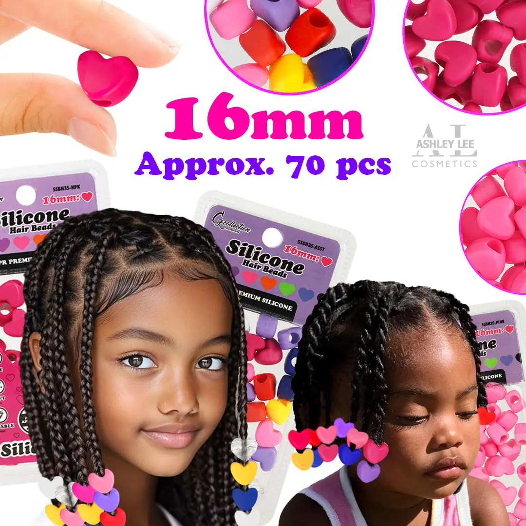 2 Pack Heart Shaped Silicone Hair Beads – 70 PCS 16mm, Premium Soft Rubber, Noiseless, Painless, Light for Women Girls Stylish Braiding