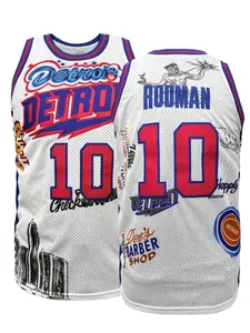 Men's Letter & Figure Embroidered Crew Neck Basketball Jersey,Detroit 8 Vest, Loose Casual Breathable Comfortable Round Neck Sleeveless Sports Jersey for Outdoor Training, Basketball Clothing for Unisex Sportswear Top, Lightweight Jersey