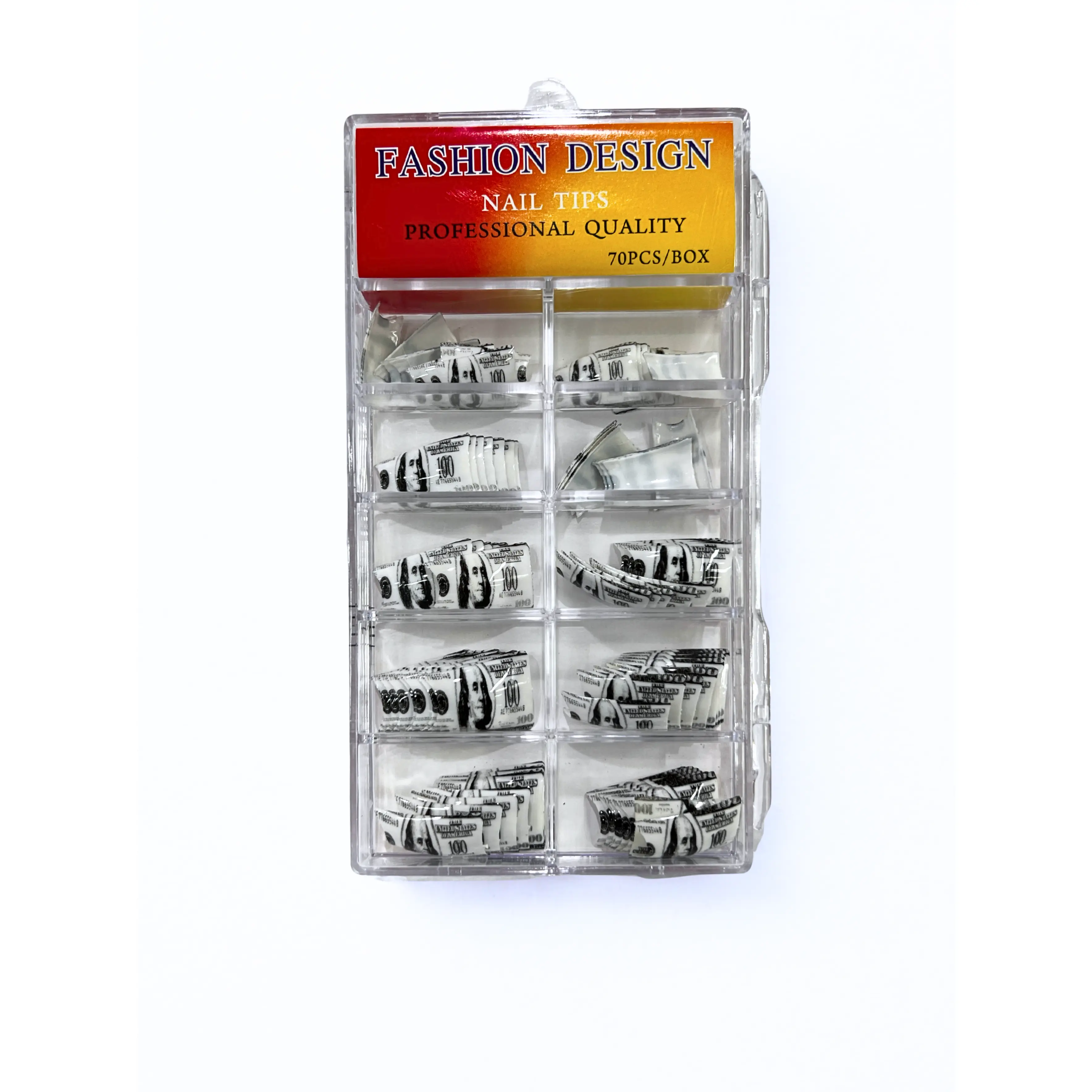 Fashion Design Nail Tips 70pc - Black + White Money (Duck Tips)