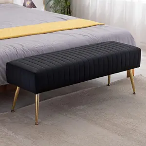 44.75" Black Ottoman Bench Modern Tufted  Bench With Gold Legs Velvet Upholstered Vanity Bench Luxurious Entryway Bench Foot Stool For Living Room  Hallway Room Decor bedroom