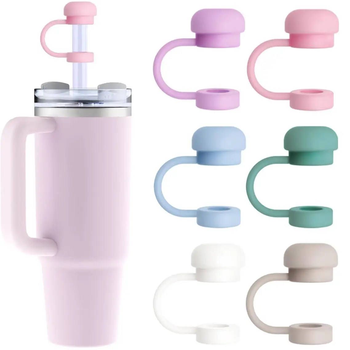 Silicone Straw Lid, 6 Counts Dustproof & Leak-proof Reusable Straw Top Cap, Drinkware Accessories For Stanley Cup, Summer for Gift