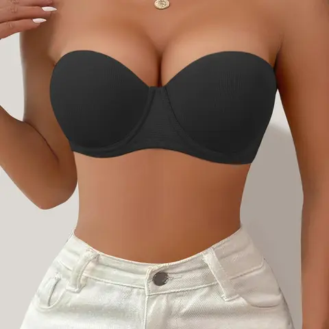 Women's Solid Color Push Up Bra, Fashion Comfortable Breathable Strapless Bra, Women's Lingerie for All Seasons, Strapless Bandeau, Bandeau Bras, Bra Clothes, Pushup Bra