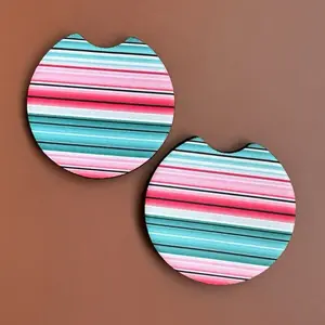 Pink and Turquoise serape Western Checkered Car Costers