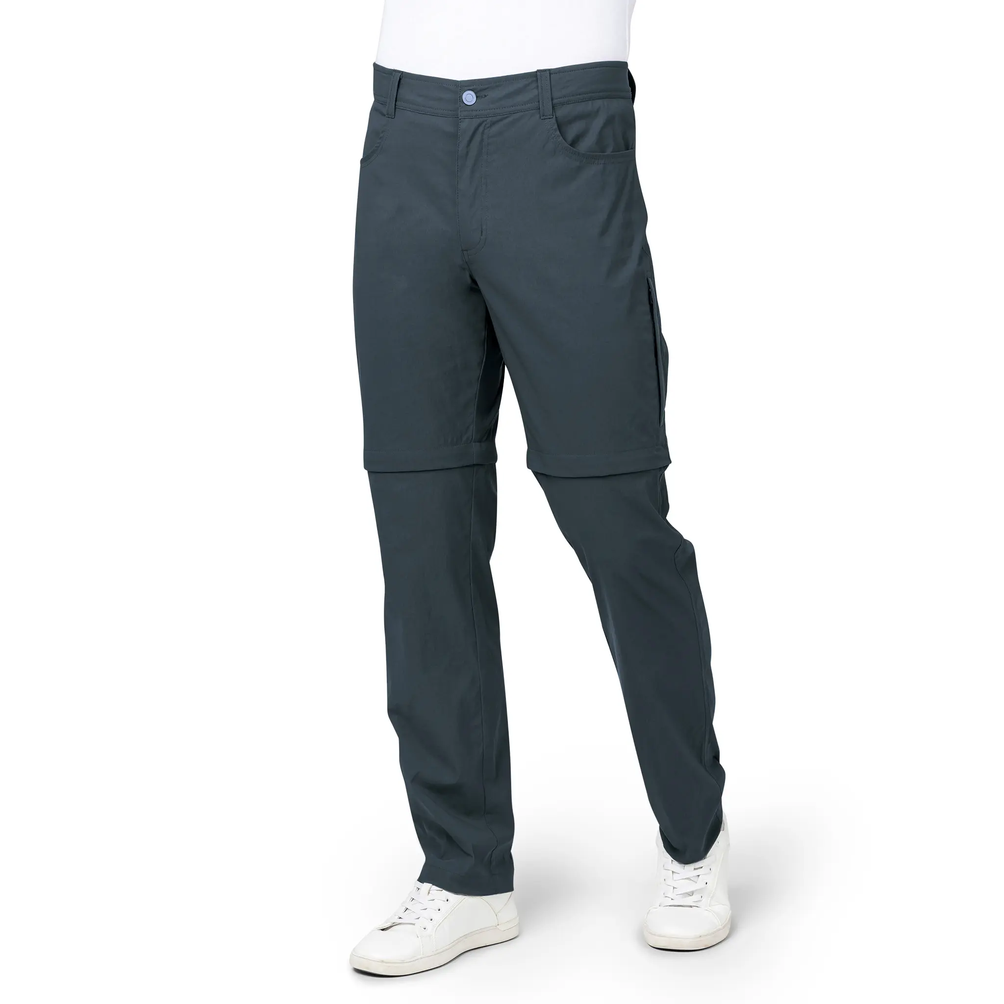 FREE COUNTRY Men's Plain Convertible Pant in Water-Repellent Stretch Nylon Fabric, Zip-Off Hiking Trousers with Elastic Waist and Pockets