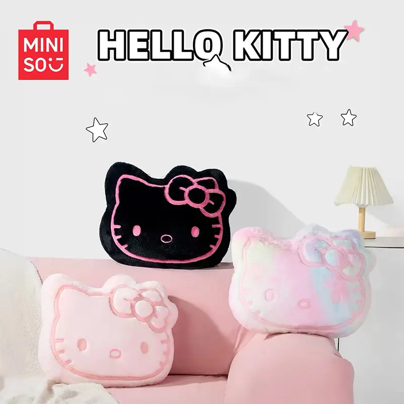 MINISO Sanrio Family Black-and-Pink Big-Head Pillow & Characters Summer Black Leather Series No. 18 Plush Pillow