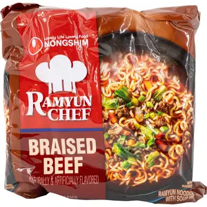 Nongshim Ramyun Chef Instant Noodles 4 Flavor Variety Pack (Braised Beef / Bulgogi Stir-Fry / Garlic Chicken Stir-Fry / Curry Chicken)