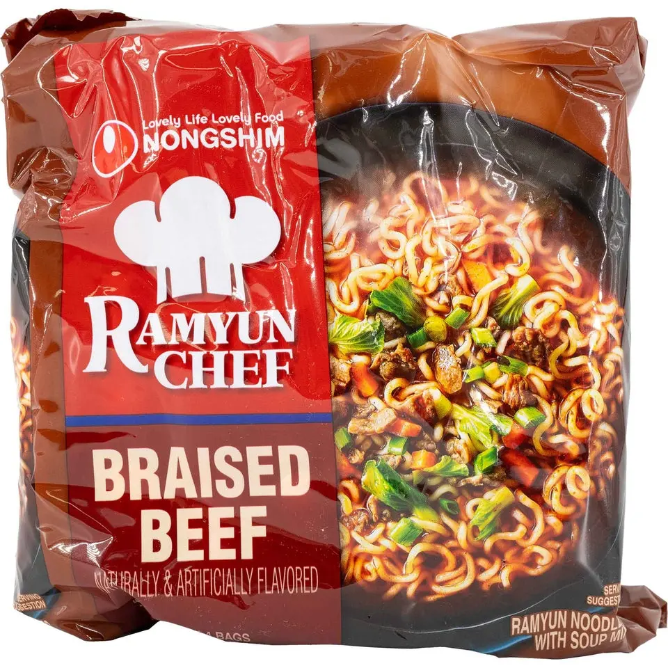 NONGSHIM Korean Savory Instant Ramen Noodles Variety Pack - 4-Flavor Ambient Pantry Food Set: Braised Beef, Bulgogi Stir-Fry, Garlic Chicken Stir-Fry, Curry Chicken