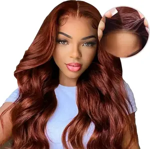 Bling Hair Body Wave 9x6 Glueless Wig Reddish Brown Ginger Colored #33 Preplucked Remy Brazilian 7x5 Lace Closure Wigs HD Lace No Tangling No Shedding 180 Density Wig