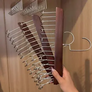 Adjustable Wooden Multi-Hook Hanger for Dresses Bras Belts and Pants Natural Design Versatile Use with Sturdy Wood Material for Organizing Clothes