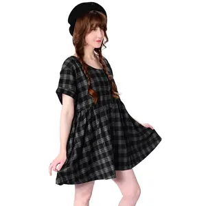 Plaid Grey Black Dress for Women, Casual Wear, Soft