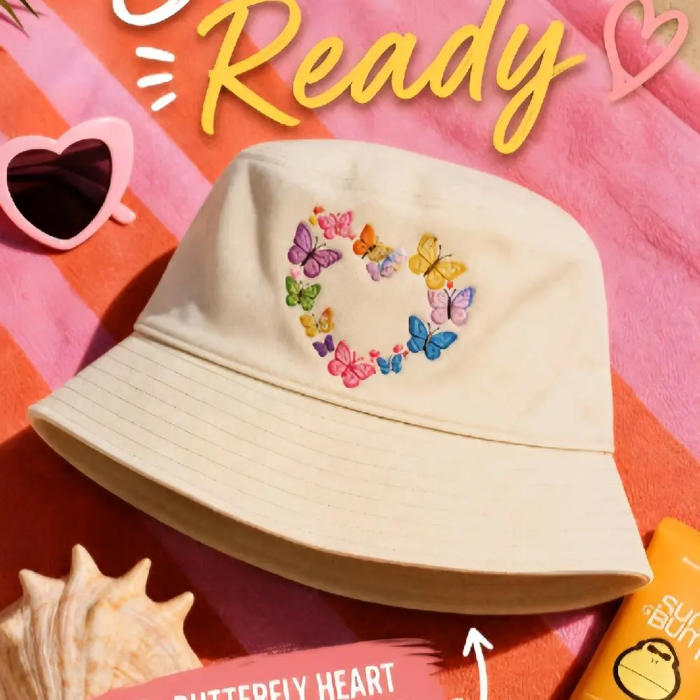 Butterfly Heart Embroidered Bucket Hat