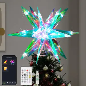 Christmas  Tree Topper, 13.8" Xmas  Tree Decorations, -Like  Polygonal Shell, App Control LED Christmas Light,  Sync RGB Color Changing with Remote for Indoor and Outdoor Decor