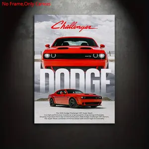 1 Piece/Set Frameless Canvas Painting Print Poster, Unframed Art Print, Artistic, Classic Realistic Vehicle Industrial Pop Art, Dodge Challenger SRT Super Stock, Perfect Gift American Muscle Car Fans, Home Rooms, Mural, Wall Decoration, Room Decor