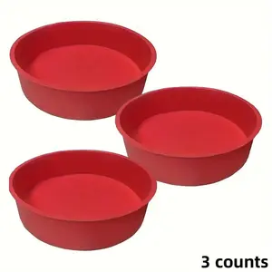 Round Silicone Cake Pan, 3 Counts Non-stick Cake Mold, Reusable Mold, Baking Mold for Layer Cake, Cheese Cake and Chocolate Cake, Kitchen Baking Supplies, Baking Tools