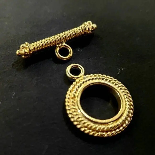 22K Gold Vermeil 925 Sterling Silver Bali  Toggle Clasp, 18mm Circle, heavy weight, Vintage Handmade Clasp, 1 set or Bulk