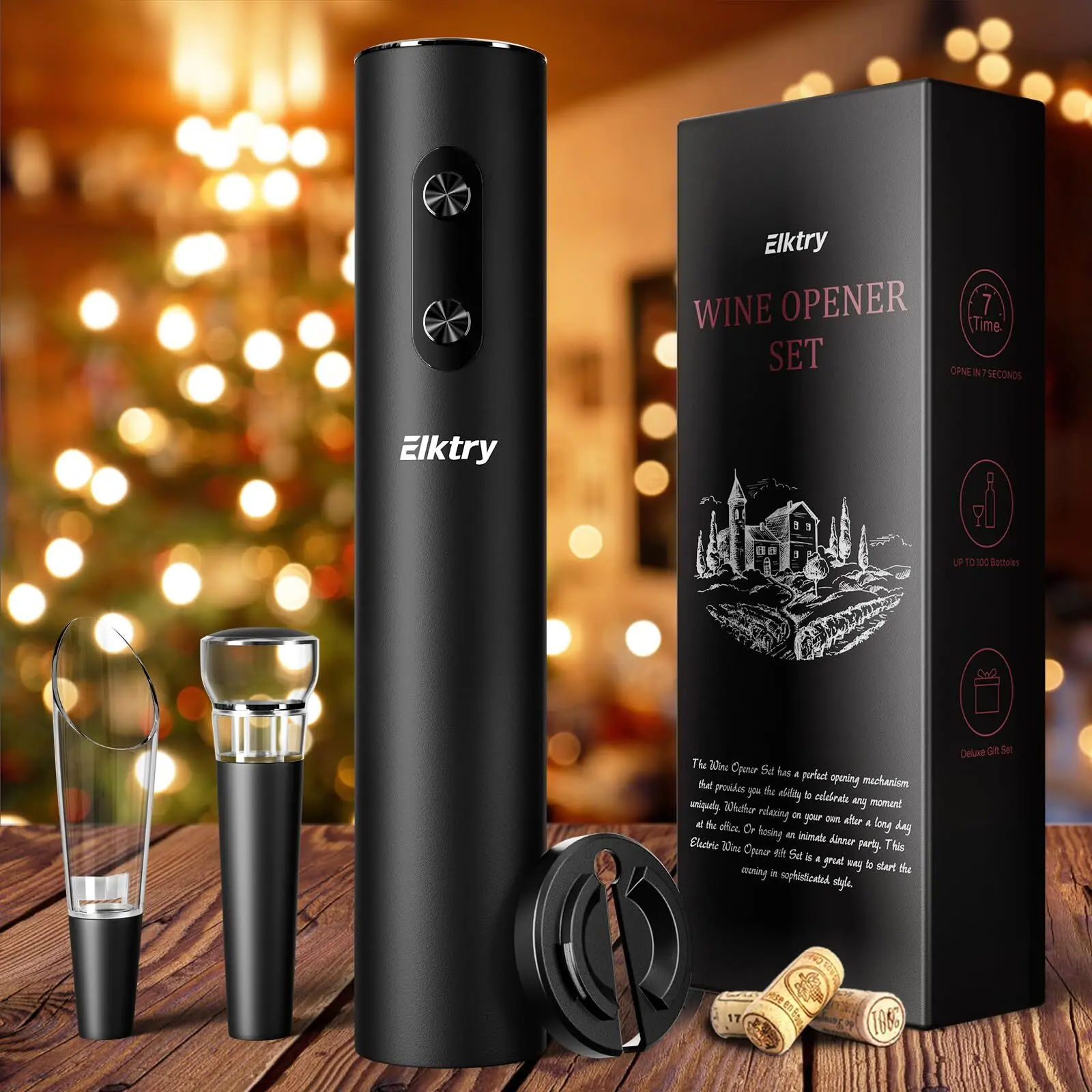 Elktry Electric Wine Opener Automatic Electric Corkscrew Wine OpenerBattery Operated with Foil Cutter Wine Pourer&Vacuum StoppersChristmas Gift for Family and Friends