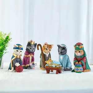 6pcs Cat Home Decorations, Funny Halloween Christmas Thanksgiving Decorations, Resin Sculptures, Statue, Creative Craft Display, Exquisite Gifts