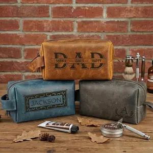 Personalized Leather Dopp Kit – Custom Engraved Name Toiletry Bag for Men, Groomsmen Gift, Father's Day Travel Bag