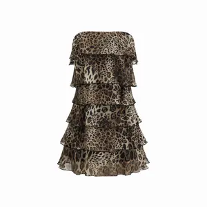 Cider Chiffon Leopard Layered Bandeau Mini Dress