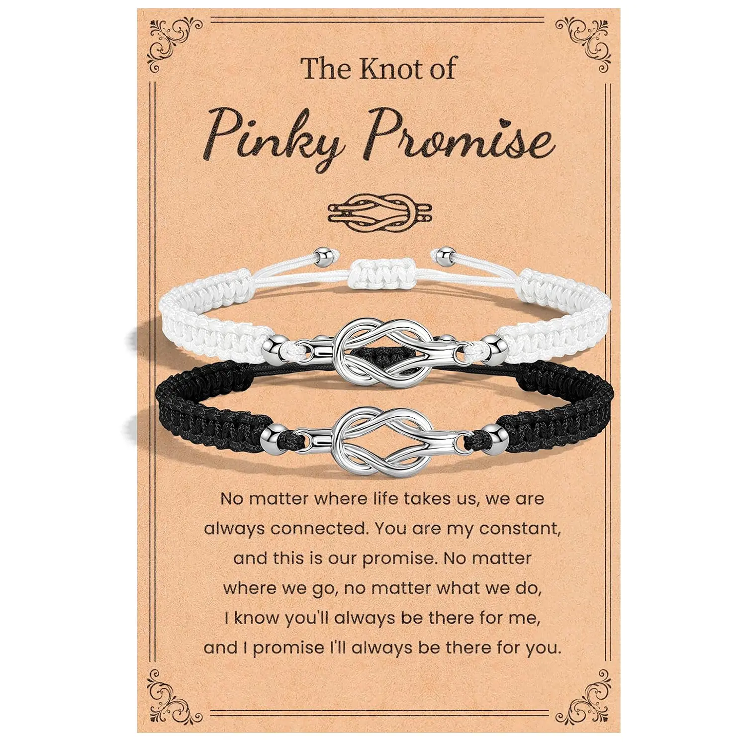 2Pcs Unisex Infinity Knot Couple Matching Bracelets Sets, Black-White Adjustable Handmade Nylon Blend Braided Rope Bracelets, Romantic Love Jewelry for Anniversary Gift, Long-Distance Relationship, Matching Sets, Adjustable Size