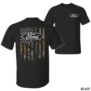 Ford Graphic T-Shirt, Features American Flag Camo Design With Ford Logo On Back And Small Ford Logo On Chest, Truck Theme Unisex Casual Tee, Gift For Ford Fans, Top Streetwear Casual