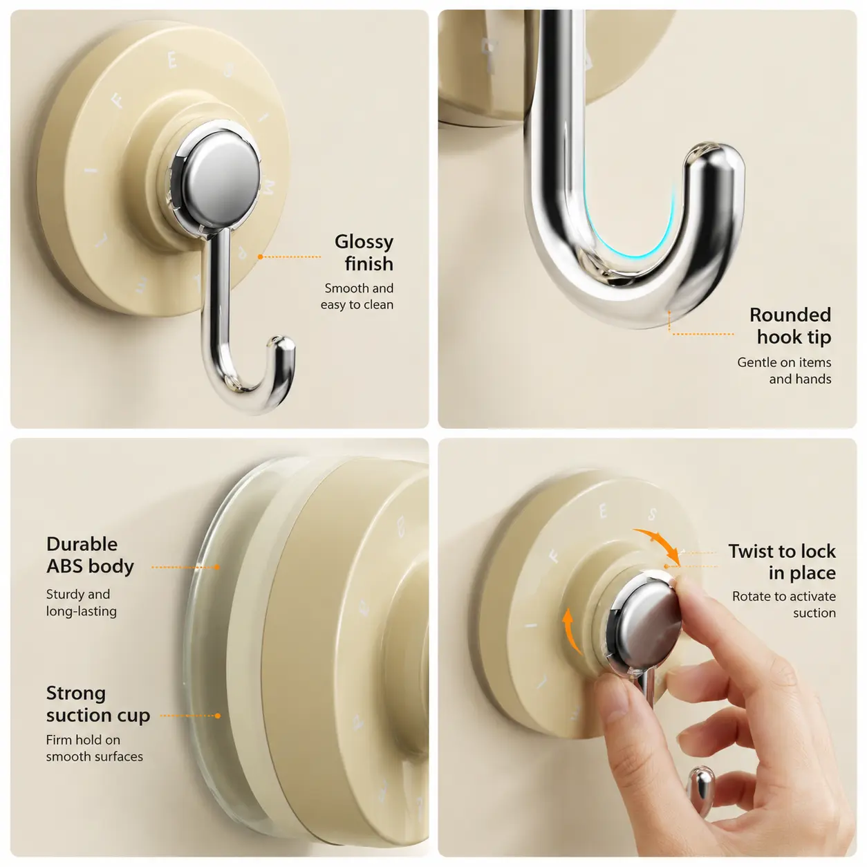 1 Count Suction Cup Hook, Rotatable Adsorption No-Drill J-shaped Hanger for Smooth Wall Hanging Small Items in Bathroom Kitchen and Entryway