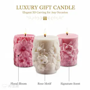 Romantic Carved Candle with Delicate Floral Relief, Sweet Atmosphere for Weddings, Love Colors, 3D Flower Design, Romantic Candle Gift