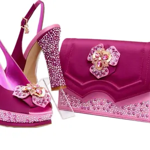 Sergio  mid-Heeled Sandals with Rhinestone Bow & Matching Handbag Set for Women