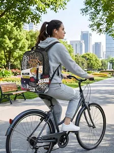 Men's Fashion Backpack, Casual Dual Shoulder Bag, Korean Style Print Large Capacity Travel Laptop Bag, Hiking Bag, Zippered Sports Bag, PU Material, Gift for Men