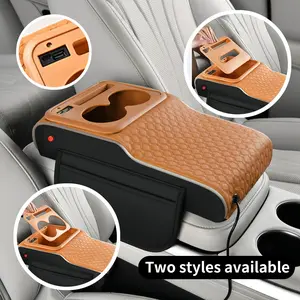 Multifunctional Car Armrest Box, Car Console Organizer with Starry Sky Laser Projection, Night Glow Strip, Dual USB Charging Ports, Cup Holder, Paper Towel Dispenser