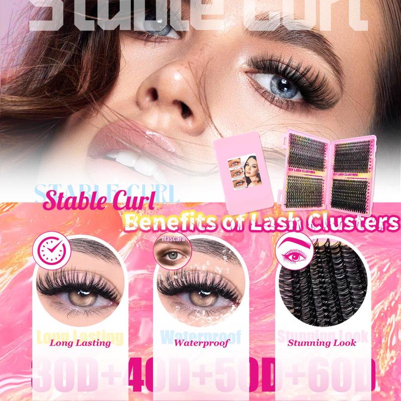 High Capacity Individual Lash Clusters Natural Look&Extra Thick&Long Lasting&Super Light&Ultra Soft Reusable Individual Eyelash Extension Kit With Makeup Tools Bond and Seal&Lash Remover&Tweezers&2 Brushes For Self Use At Home&Daily Life&Party&New Years