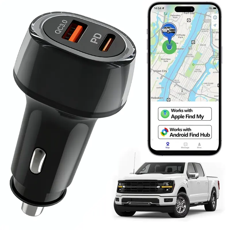 Car Anti-Lost Locator and Charger, Vehicle Tracker Integreated in 12V Port Charger, No Monthly Fee Tracking for iPhone & Android