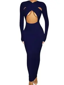 Lady Luxe Fashions Women’s Long Sleeve Bodycon Maxi Dress –Cutout Design, Stretch Slim‑Fit Floor‑Length